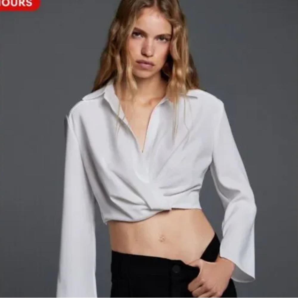 Zara collared white wrap top